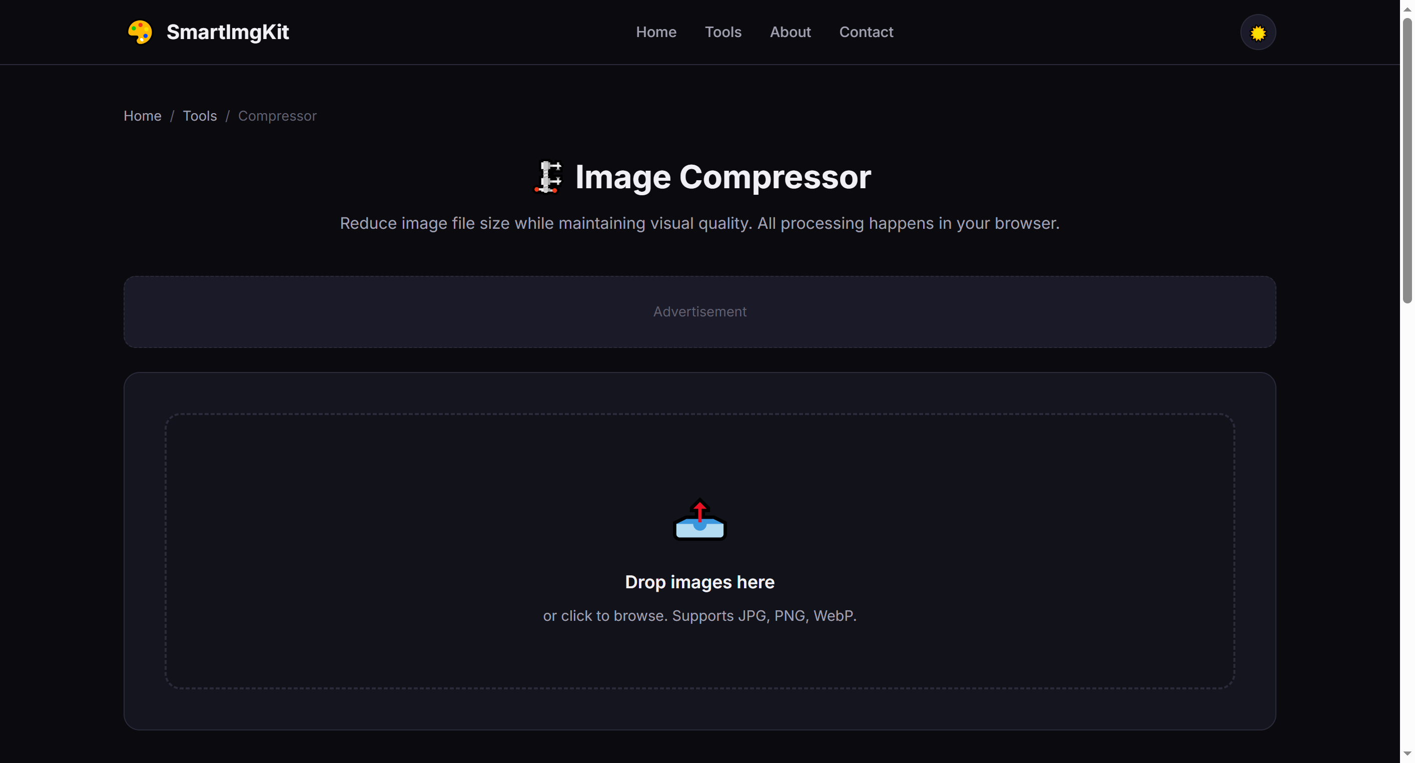 Compressor interface showing the upload area